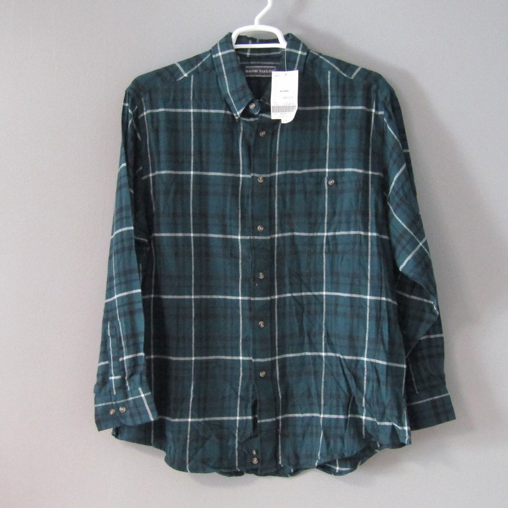 NWT David Taylor Green Black White Flannel Shirt
